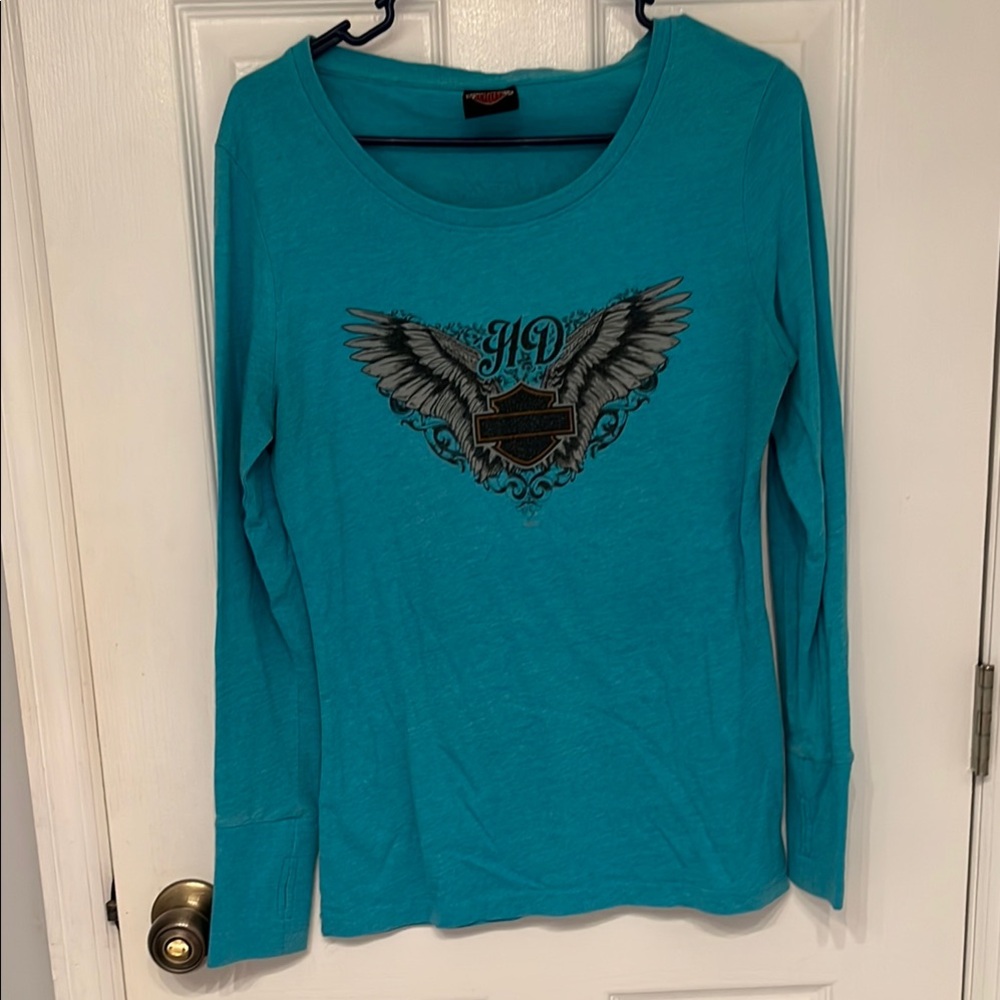 Teal Long Sleeve Graphic Top